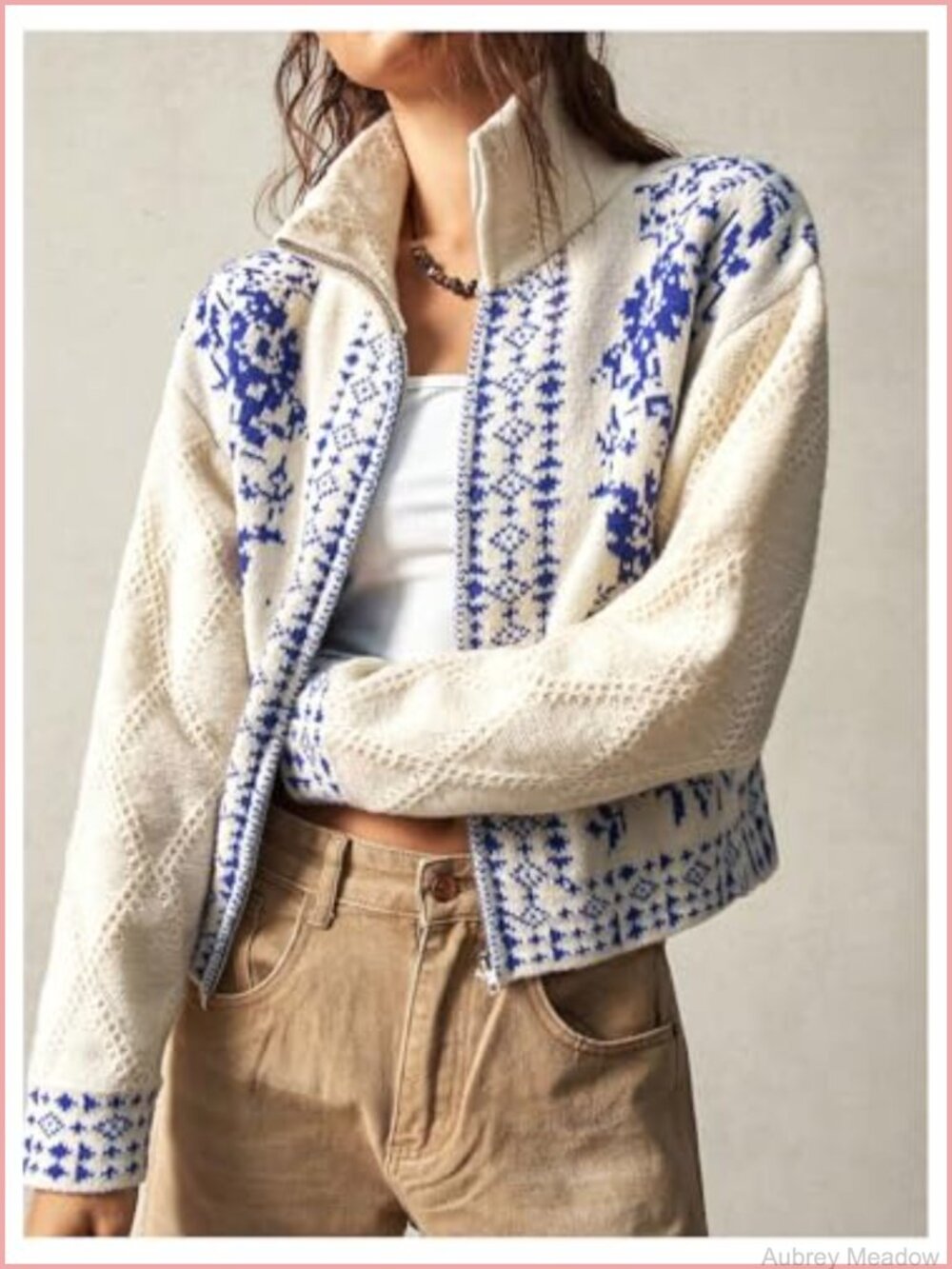Floral Embroidered Boho Zip Up Cardigan Sweater - Picture 4 of 5